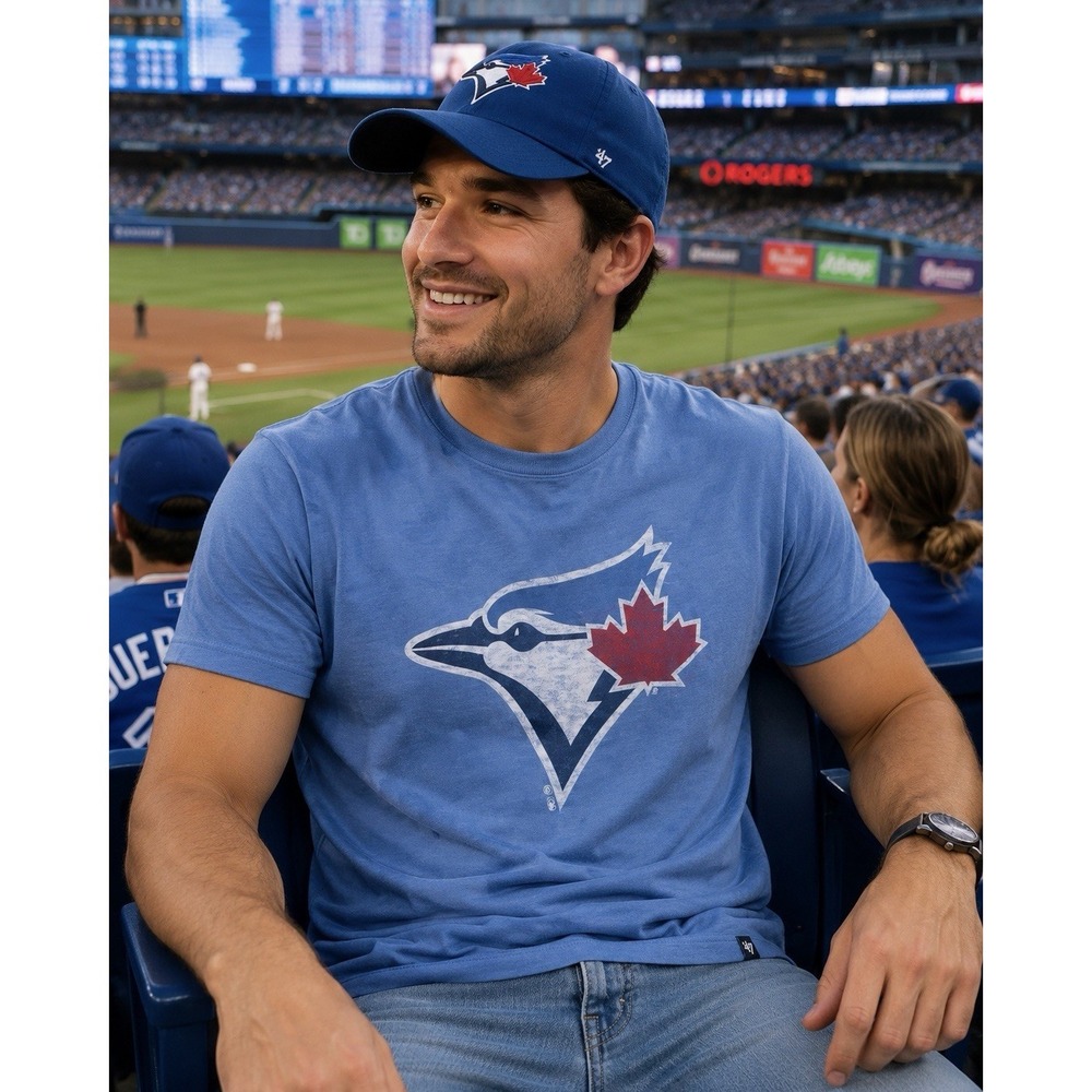 MLB Toronto Blue‎ Jays Bird Logo Men's 47 Brand Blue Baseball T-Shirt Size Large